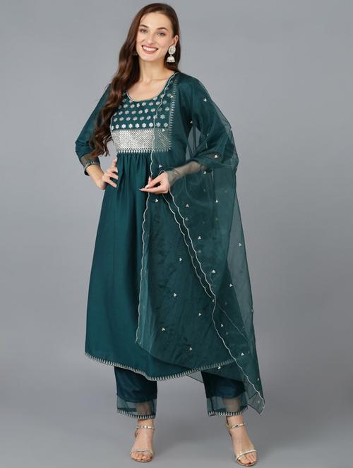 solid kurta palazzo set with dupatta - 19817795 - Very Small Image - 1