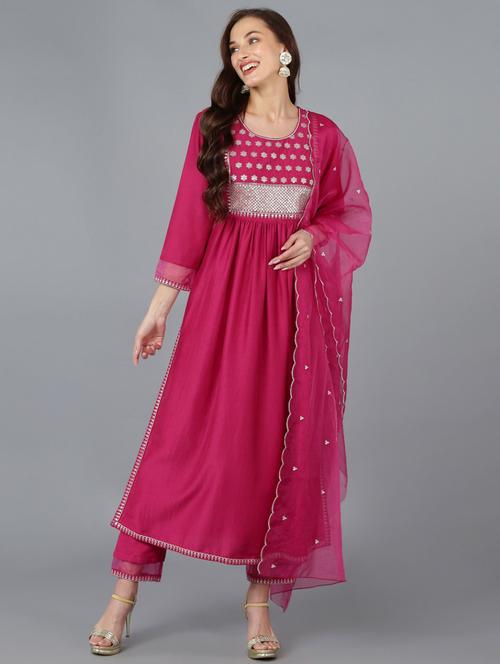 solid kurta palazzo set with dupatta - 19817803 - Very Small Image - 1