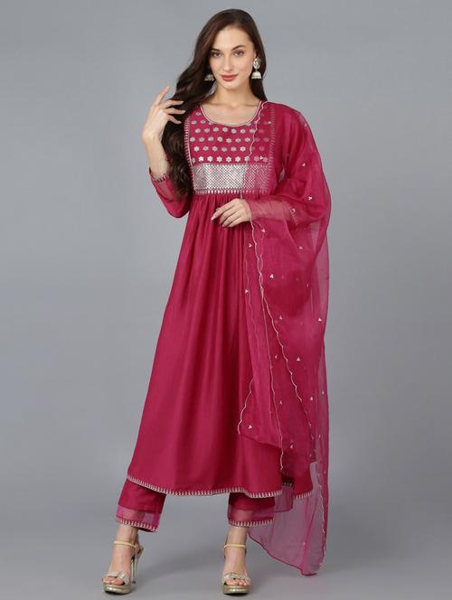 solid kurta palazzo set with dupatta - 19817805 - Very Small Image - 1
