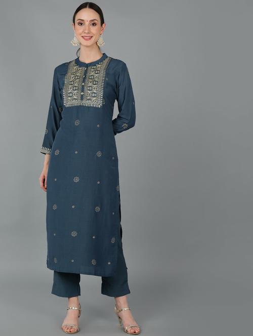 solid kurta pant set - 19817824 - Very Small Image - 1