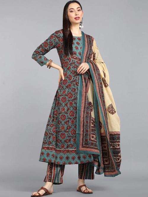 printed kurta palazzo with dupatta set - 19817847 - Very Small Image - 1