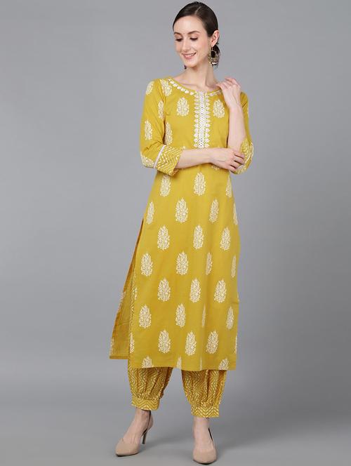 olive printed kurta salwar set - 19817867 - Very Small Image - 1