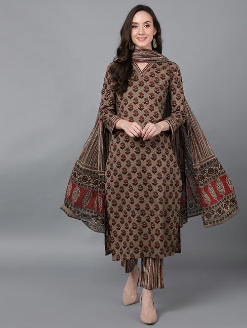 printed kurta pant set with dupatta - 19817885 - Very Small Image - 1