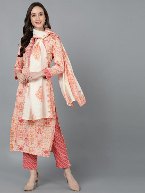 printed kurta pant set with dupatta - 19817890 - Very Small Image - 1
