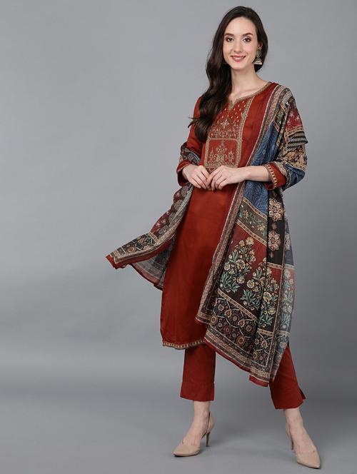 solid kurta pant set with dupatta - 19817901 - Very Small Image - 1