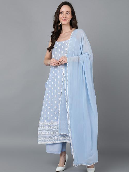 embroidered kurta palazzo set with dupatta - 19817904 - Very Small Image - 1