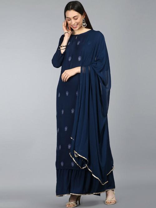 printed kurta sharara set with dupatta - 19817950 - Very Small Image - 1