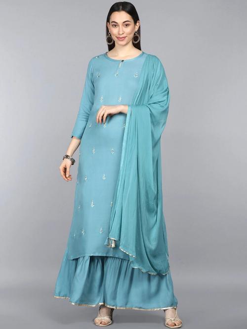 solid kurta sharara set with dupatta - 19817951 - Very Small Image - 1