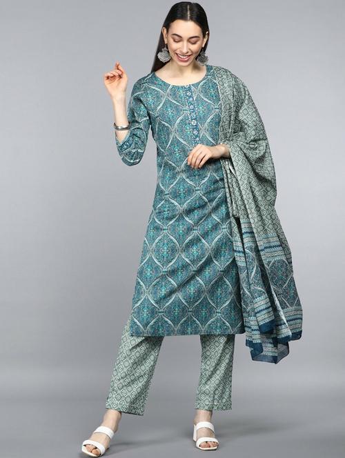printed kurta palazzo set with dupatta - 19817968 - Very Small Image - 1