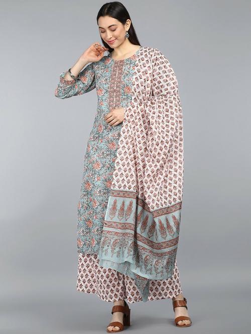 printed kurta palazzo set with dupatta - 19817972 - Very Small Image - 1