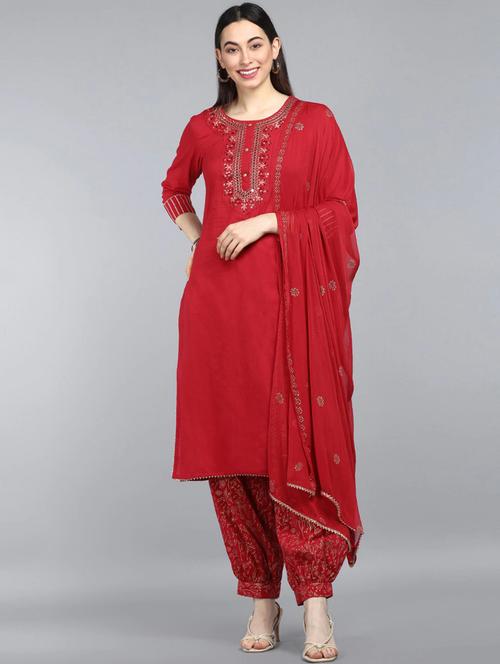 solid kurta salwar set with dupatta - 19817977 - Very Small Image - 1