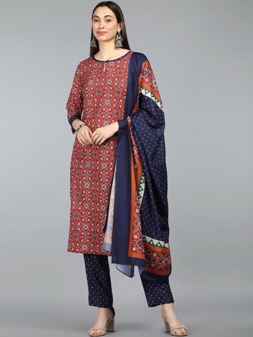 printed kurta pant set with dupatta - 19818030 - Very Small Image - 1