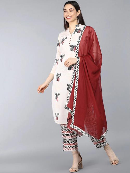 printed kurta pant set with dupatta - 19818056 - Very Small Image - 1