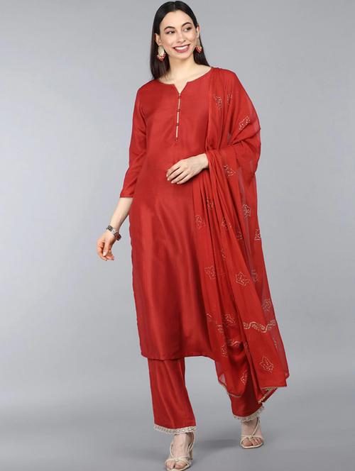 solid kurta pant set with dupatta - 19818062 - Very Small Image - 1