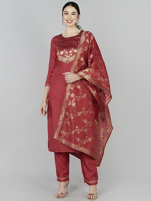 solid kurta pant set with dupatta - 19818109 - Very Small Image - 1
