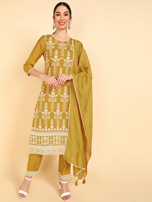 embroidered kurta pant set with dupatta - 19818198 - Very Small Image - 1