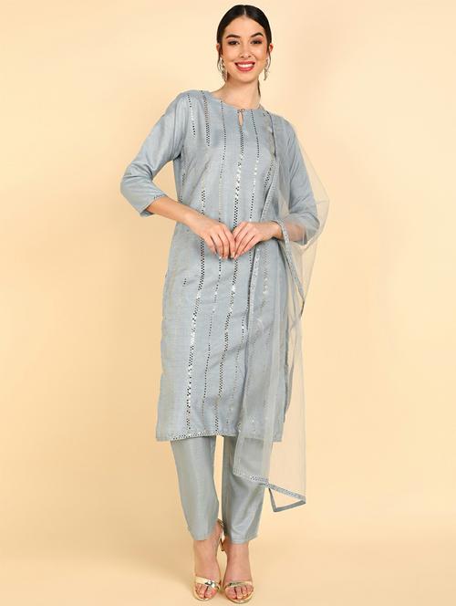 solid kurta pant set with dupatta - 19818209 - Very Small Image - 1