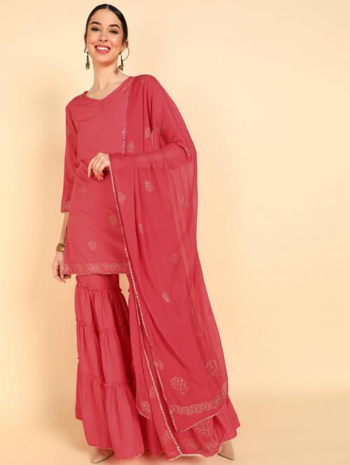 printed kurta sharara set with dupatta - 19818219 - Very Small Image - 1