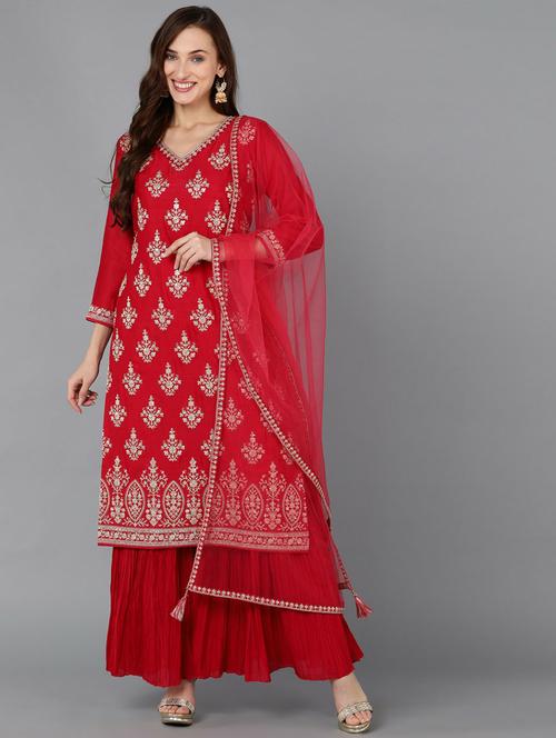 solid kurta sharara set with dupatta - 19818284 - Very Small Image - 1