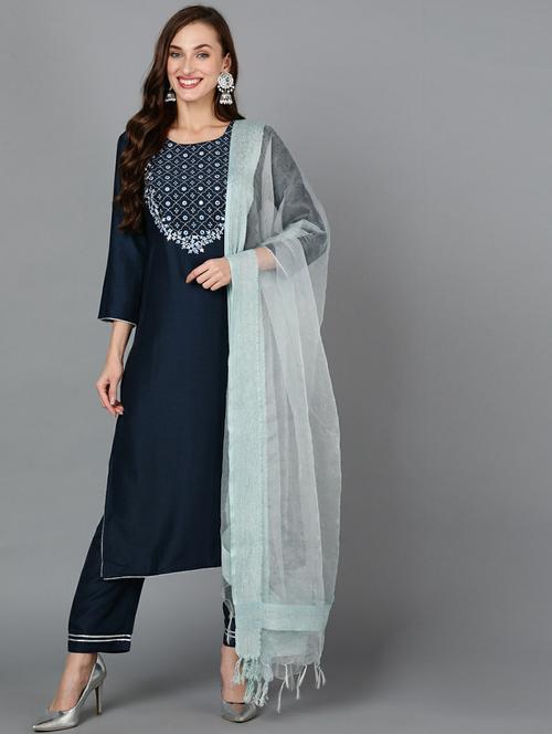 solid kurta pant set with dupatta - 19818311 - Very Small Image - 1