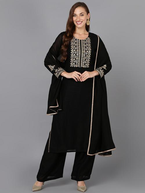 solid kurta palazzo set with dupatta - 19818336 - Very Small Image - 1