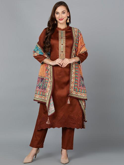 solid kurta pant set with dupatta - 19818393 - Very Small Image - 1