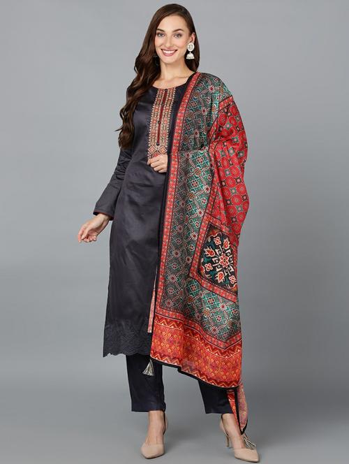 solid kurta pant set with dupatta - 19818394 - Very Small Image - 1