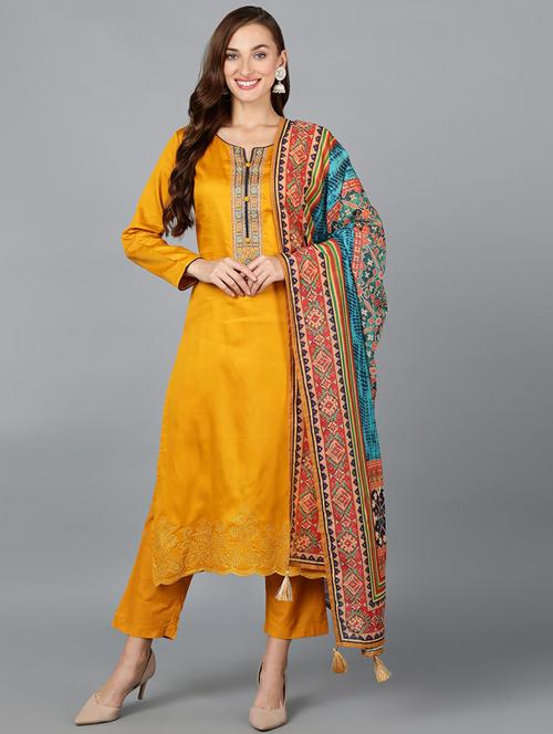 solid kurta pant set with dupatta - 19818397 - Very Small Image - 1