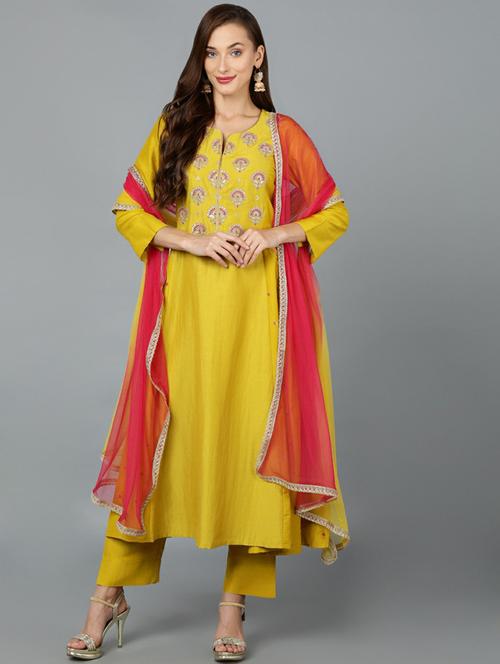 solid kurta pant set with dupatta - 19818405 - Very Small Image - 1