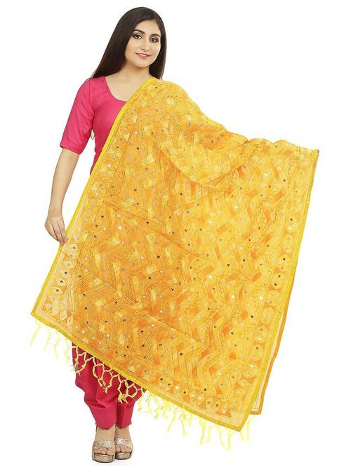 yellow chanderi dupatta - 19818689 - Very Small Image - 1