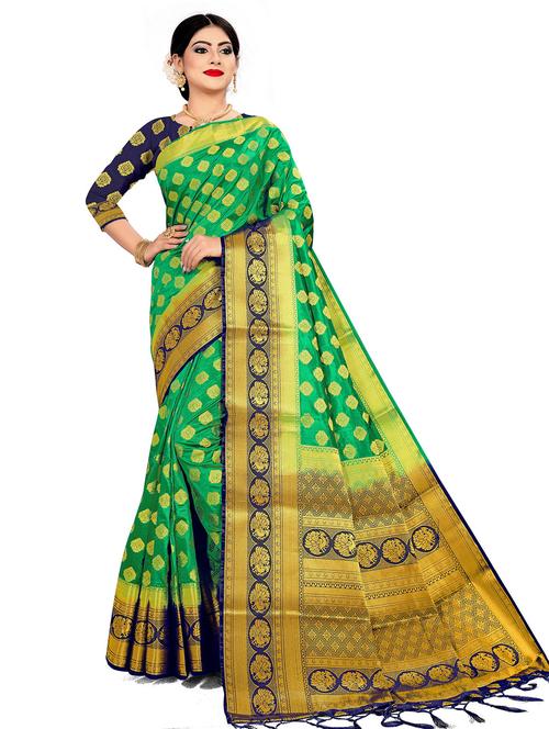 women's self design green colored saree with blouse - 19825498 - Very Small Image - 1