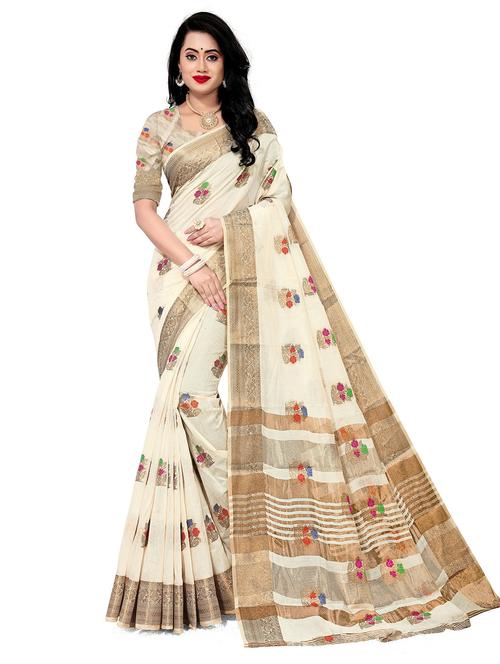 cream self design woven saree with blouse - 19825518 - Very Small Image - 1