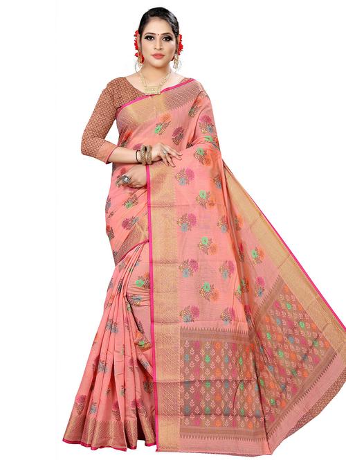 pink self design woven saree with blouse - 19825523 - Very Small Image - 1
