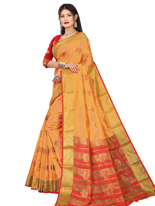 orange self design woven saree with blouse - 19825549 - Very Small Image - 1