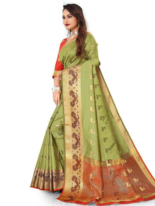 green self design woven saree with blouse - 19825566 - Very Small Image - 1
