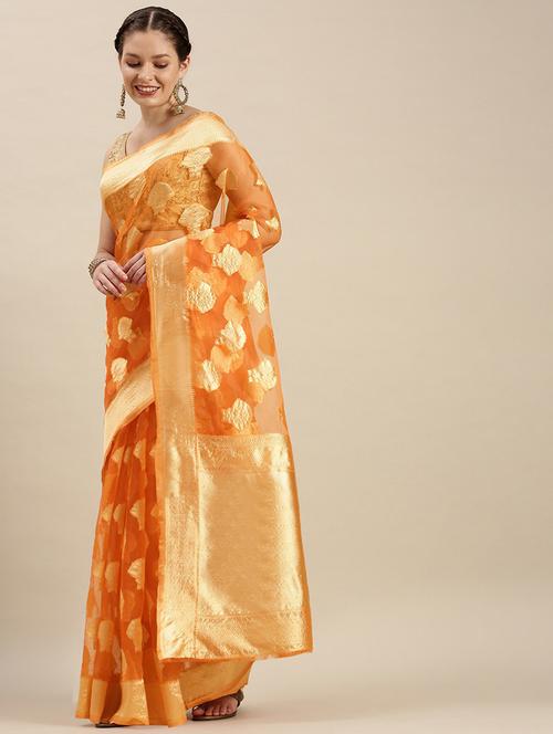 orange self design woven saree - 19825582 - Very Small Image - 1