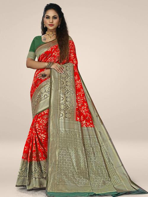 women's self design red colored saree with blouse - 19825625 - Very Small Image - 1