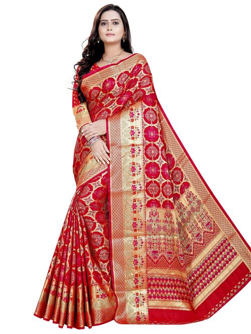 red self design woven saree - 19825648 - Very Small Image - 1