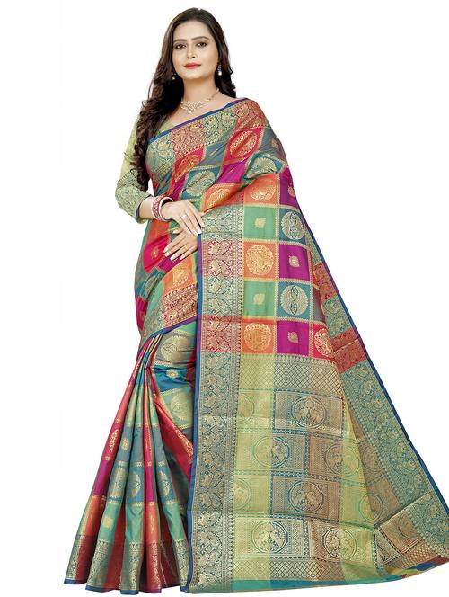 multi colored self design woven saree - 19825658 - Very Small Image - 1