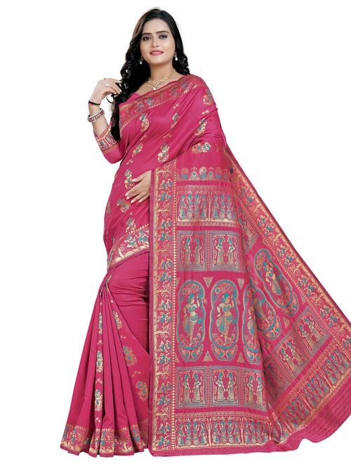 pink self design woven saree with blouse - 19825661 - Very Small Image - 1