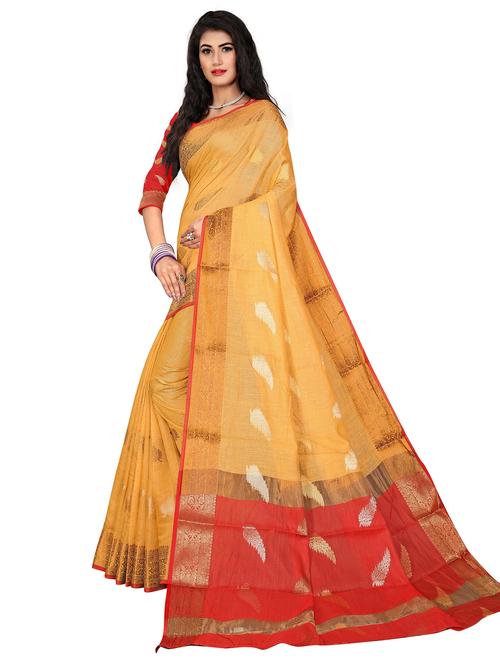 mustard self design woven saree with blouse - 19825663 - Very Small Image - 1