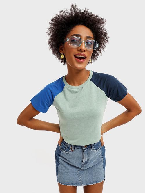 round neck raglan melange regular tee - 19826221 - Very Small Image - 1