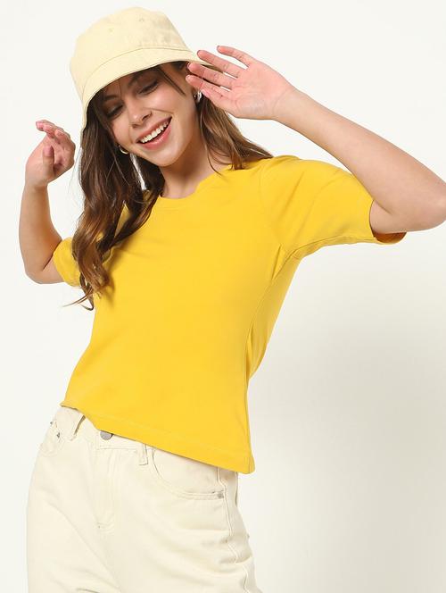 yellow cotton blend regular tshirt - 19826269 - Very Small Image - 1
