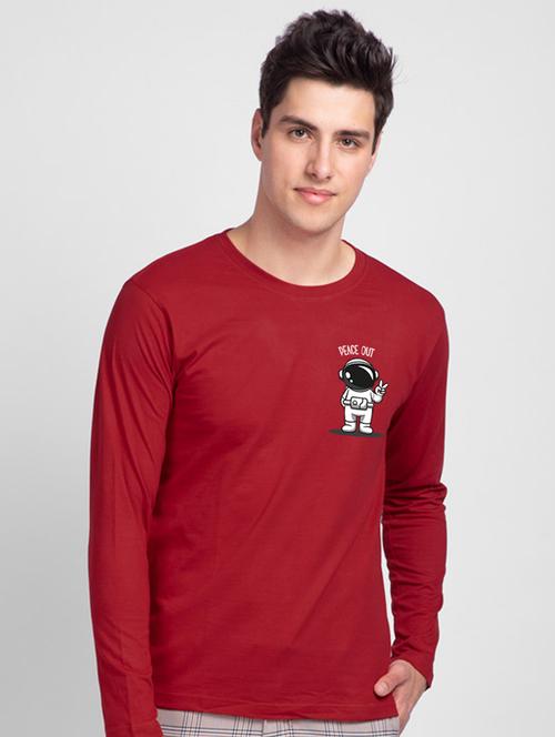 maroon half sleeve printed round neck t-shirt - 19826837 - Very Small Image - 1