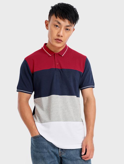 half sleeve color blocked polo neck t-shirt - 19826897 - Very Small Image - 1
