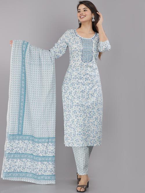 blue printed embroidered kurta pant set - 19831844 - Very Small Image - 1