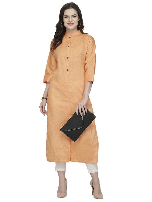 orange solid straight kurta - 19832209 - Very Small Image - 1