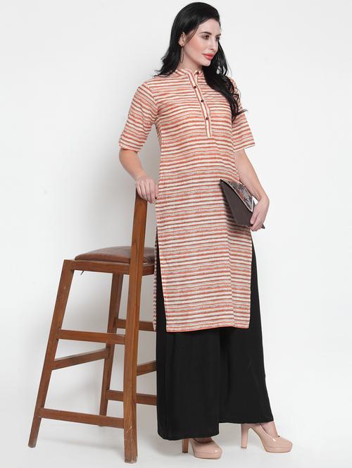 orange striped straight kurta - 19832217 - Very Small Image - 1