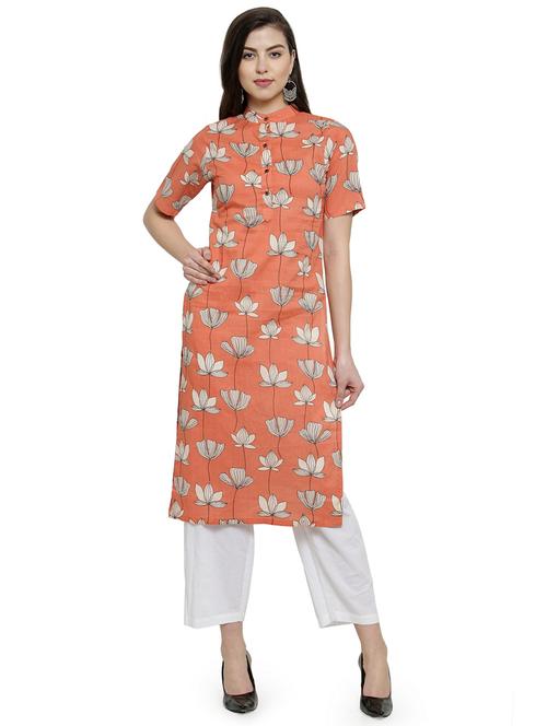 orange printed straight kurta - 19832223 - Very Small Image - 1