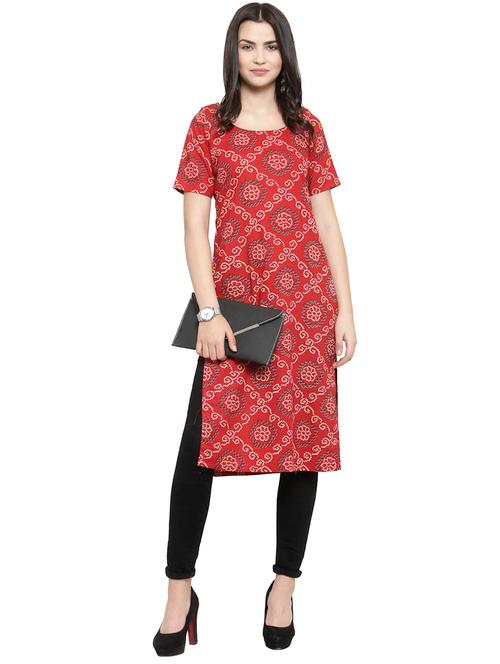 red printed straight kurti - 19832236 - Very Small Image - 1